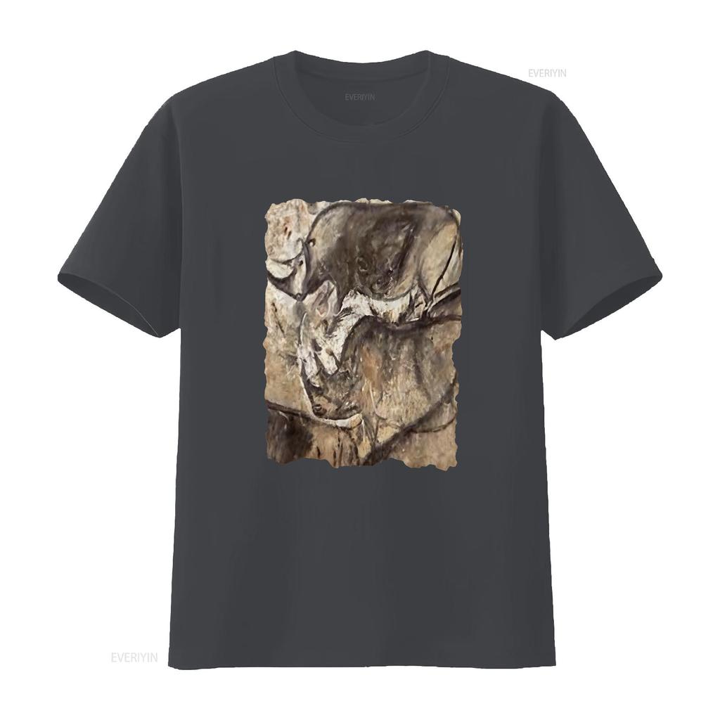 Cave Painting T Shirt Prehistoric Art Rhinos In Chauvet Vintage Washed Designer Clothes Homme Comfortable Streetwear Fashion