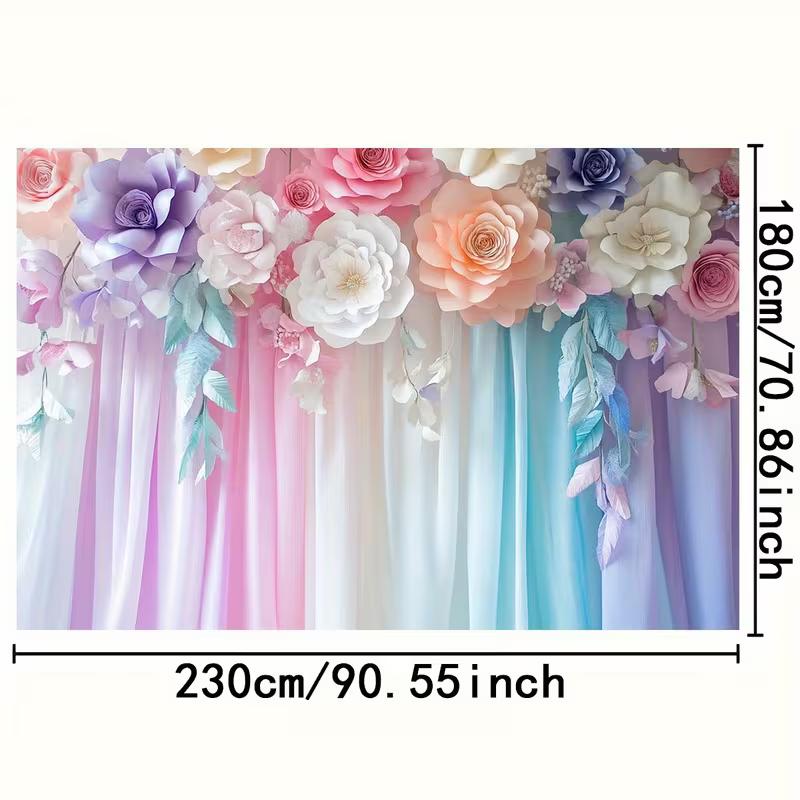 2D Floral Photo Backdrop, Pink Blue Purple Fabric Background for Baby Shower, Bridal Shower, Studio Photoshoot