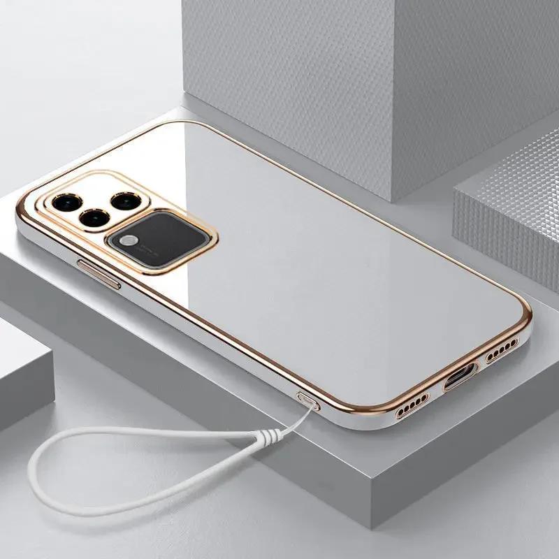 

Роскошный модный чехол с покрытием для VIVO V50 V40 Pro V30 V29 Lite Pro V25 E Iqoo Z9 силиконовый защитный мягкий чехол с ручным шнурком For VIVO V30&Case & Strap слоновая кость