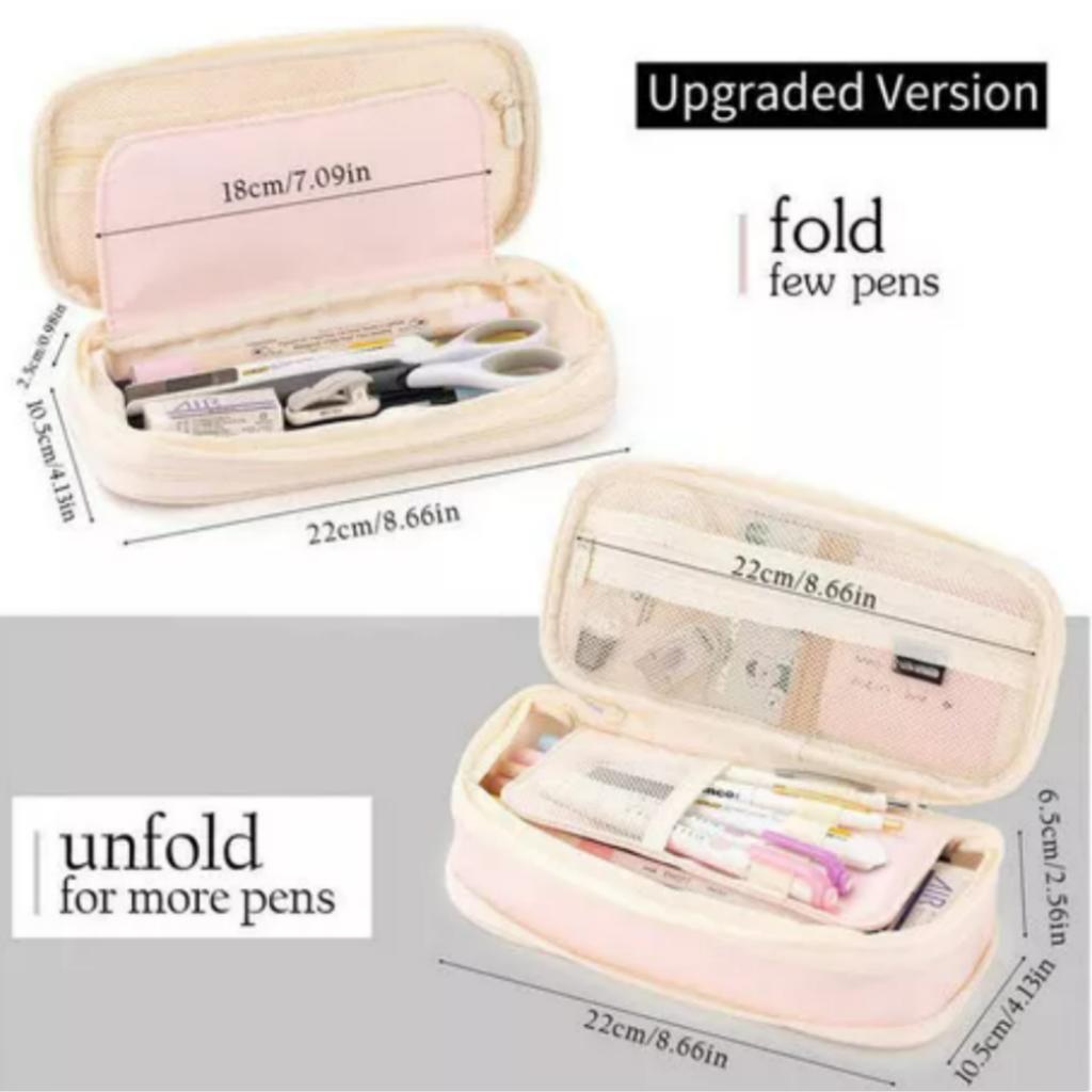 Color blocked canvas stretchable stationery bag for students multifunctional double zipper simple and versatile can transform into a large capacit