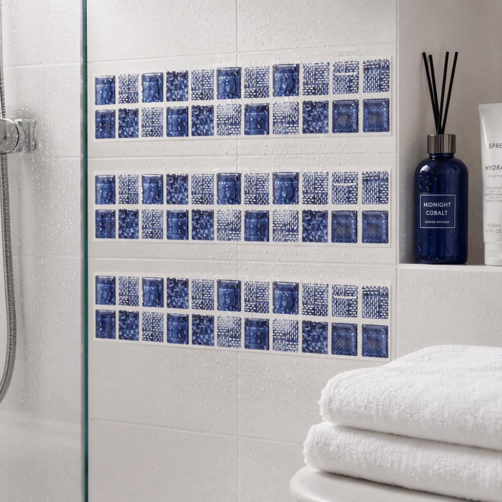 18pcs 3.93in self adhesive wall tile waterproof removable tile sticker furniture renovation sheet Denim Texture Square