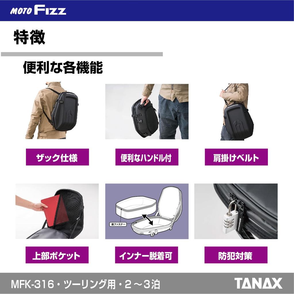 Tanax MOTOFIZZ Aero Fit Seat Bag Motorcycle Seat Bag with K System Waterproof Seat Bag with Shoulder Strap and Connection Bottom Cut Black MFK-316 GT,