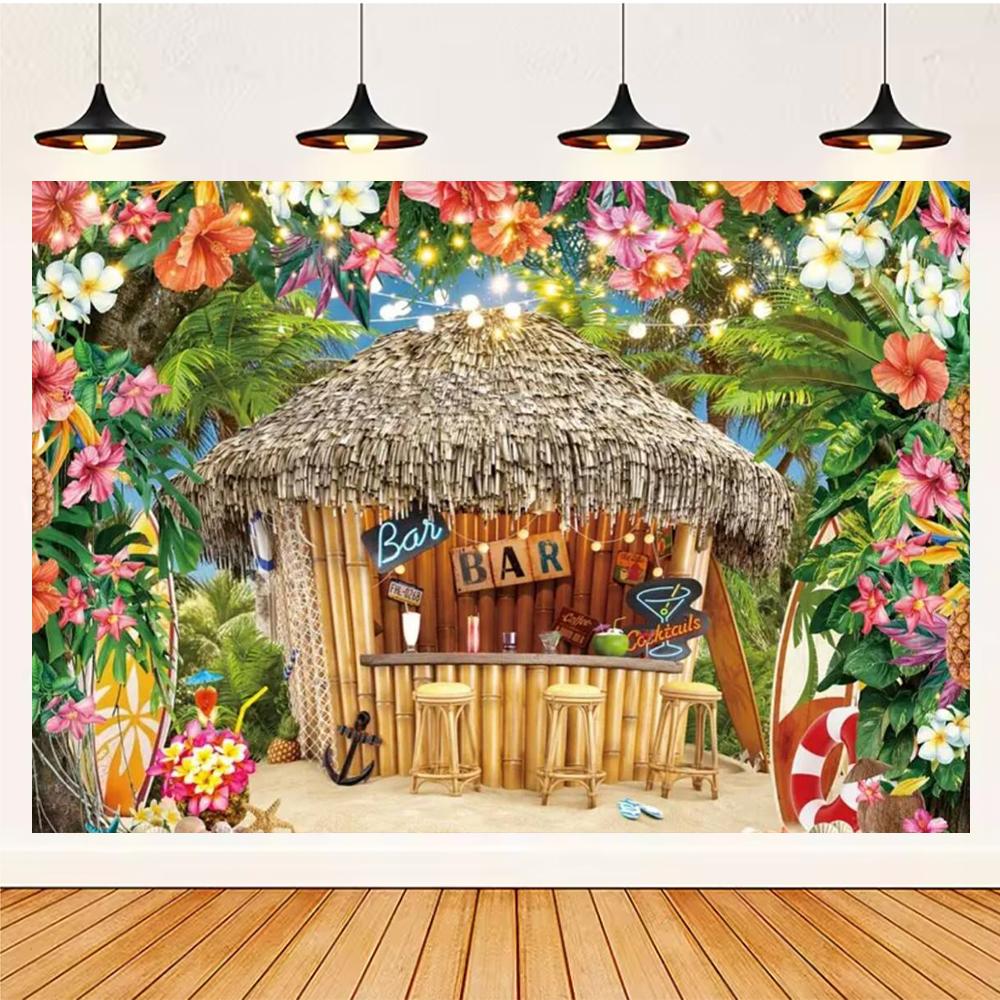 Summer Hawaii Party Supplies Background Banner Decoration Aloha Coconut Tree Surfboard Baby Shower Backdrop Photography Props