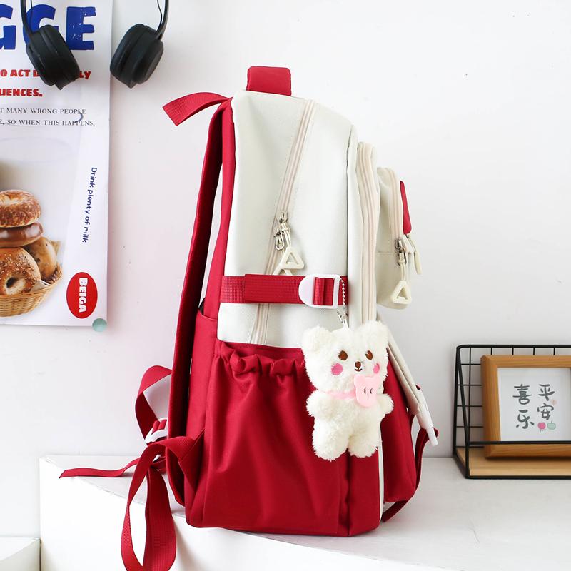 Five-Piece Backpack Set Children's Schoolbag Campus Lackup Ridge Protection Schoolbag Girls Large Capacity Lightweight Backpack