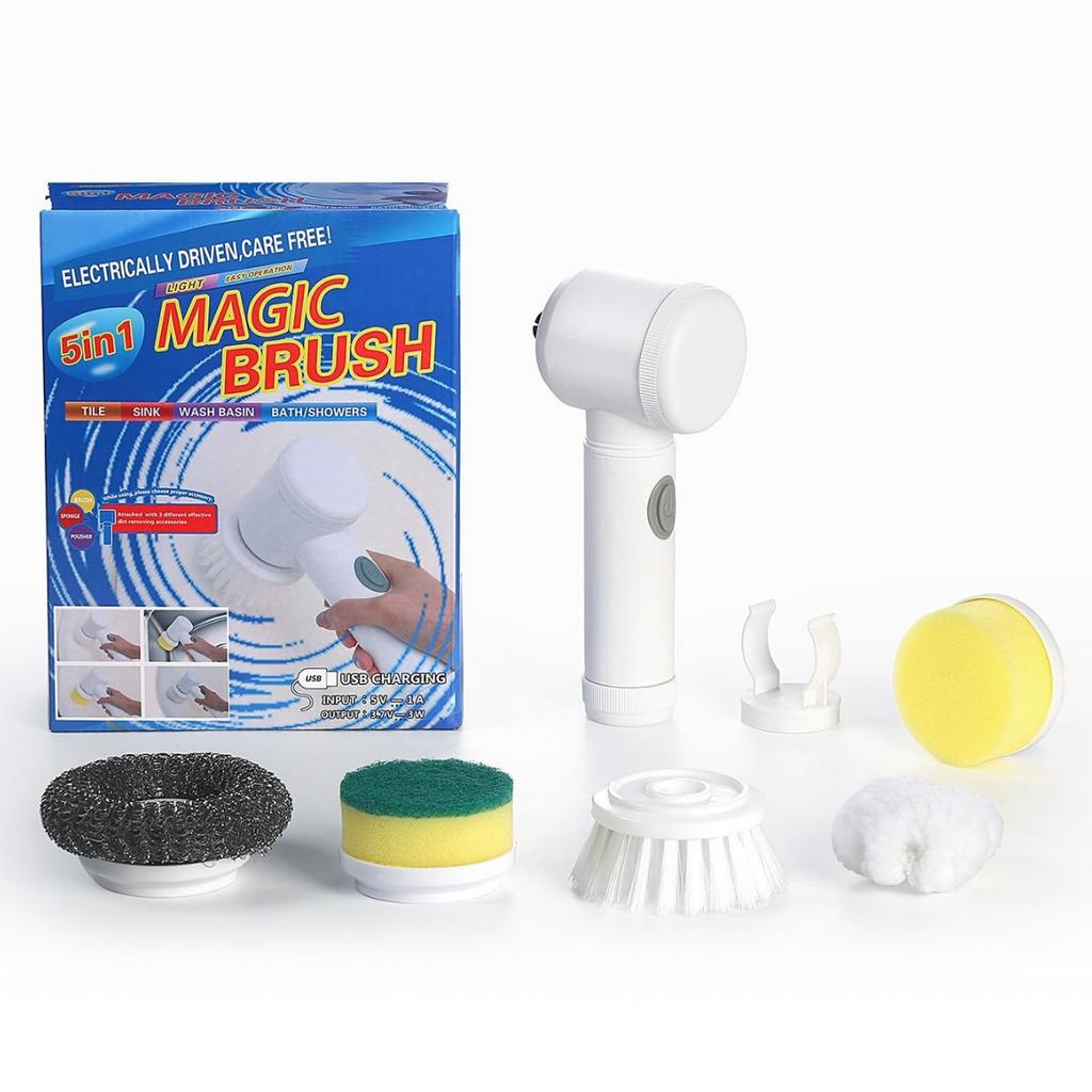 Electric Cleaning Brush Handheld Cleaning Brush With 5 Replaceable Brush Heads Electric Spin Scrubber Bathroom Cleaning Brush