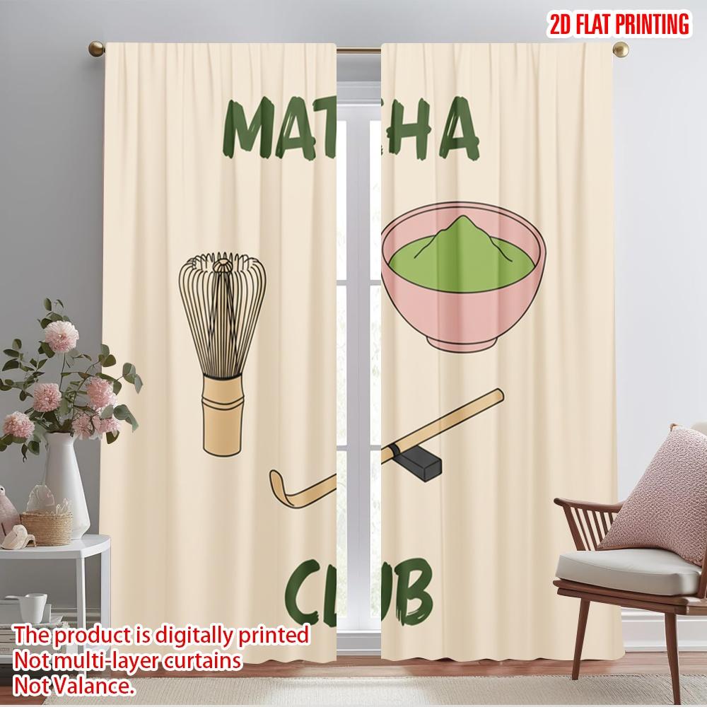 

2pcs 2D flat printing Curtains Matcha Club Tea Set Fabric Without Electricity 0 Use for Photo Booth Props 52.50×116.00 CM 2pcs