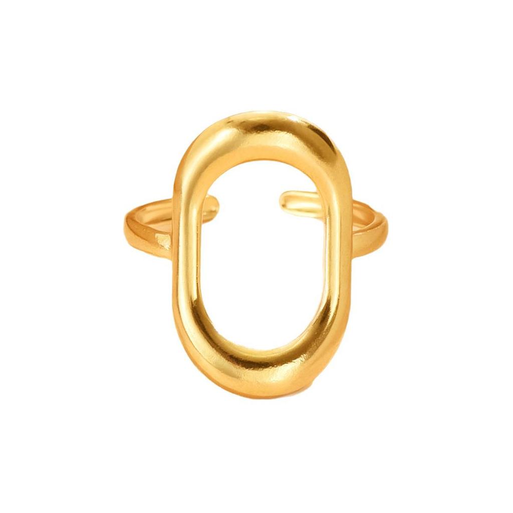 Stainless Steel Adjustable Oval Ring - Simple Ins Style Geometric Design
