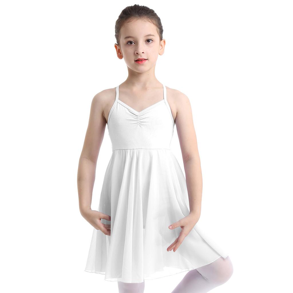 Girls Chiffon Ballet Leotard Dress Elegant Dancewear for Ballet Performances Practice