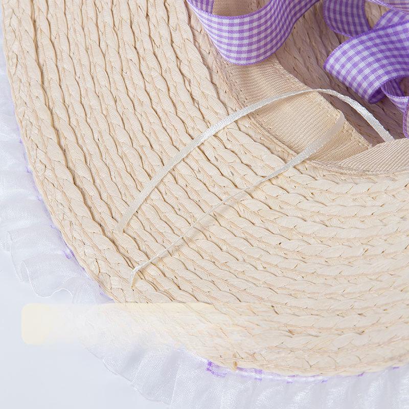 French Dome Lace Up Straw Hat Women Korean Ins Sweet and Cute Big Brimmed Sun Straw Hat Beach Vacation Beach Hat Women