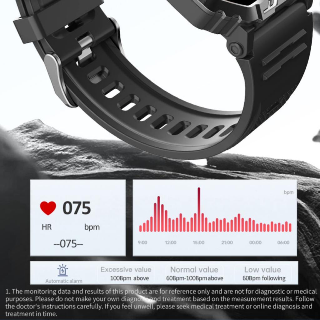 Rainbuvvy F407 Smart Watch 2.1 Inch Square Screen Heart Rate Blood Pressure Sleep Monitoring Calorie Flashlight Health Tracker Sports Watch