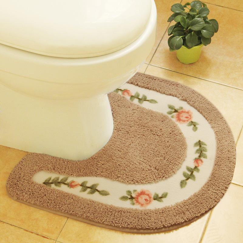 50X50Cm Rural U-Shaped Toilet Seat Cushion Cover, Toilet Water Absorbing Floor Mat, Door Mat, Waterproof and Anti Slip Foot Mat, Bathroom Carpet
