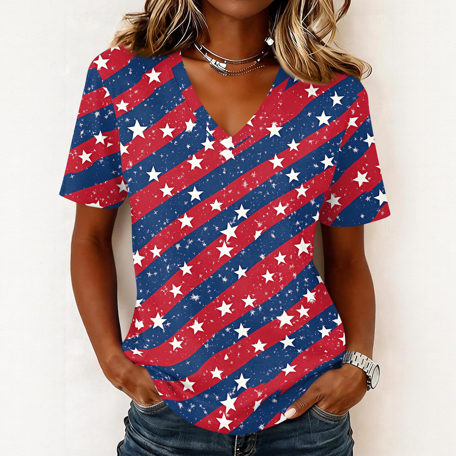 

Shirts For Women Trendy V Neck T Shirts Casual Printed Blouse Tops For Women XL