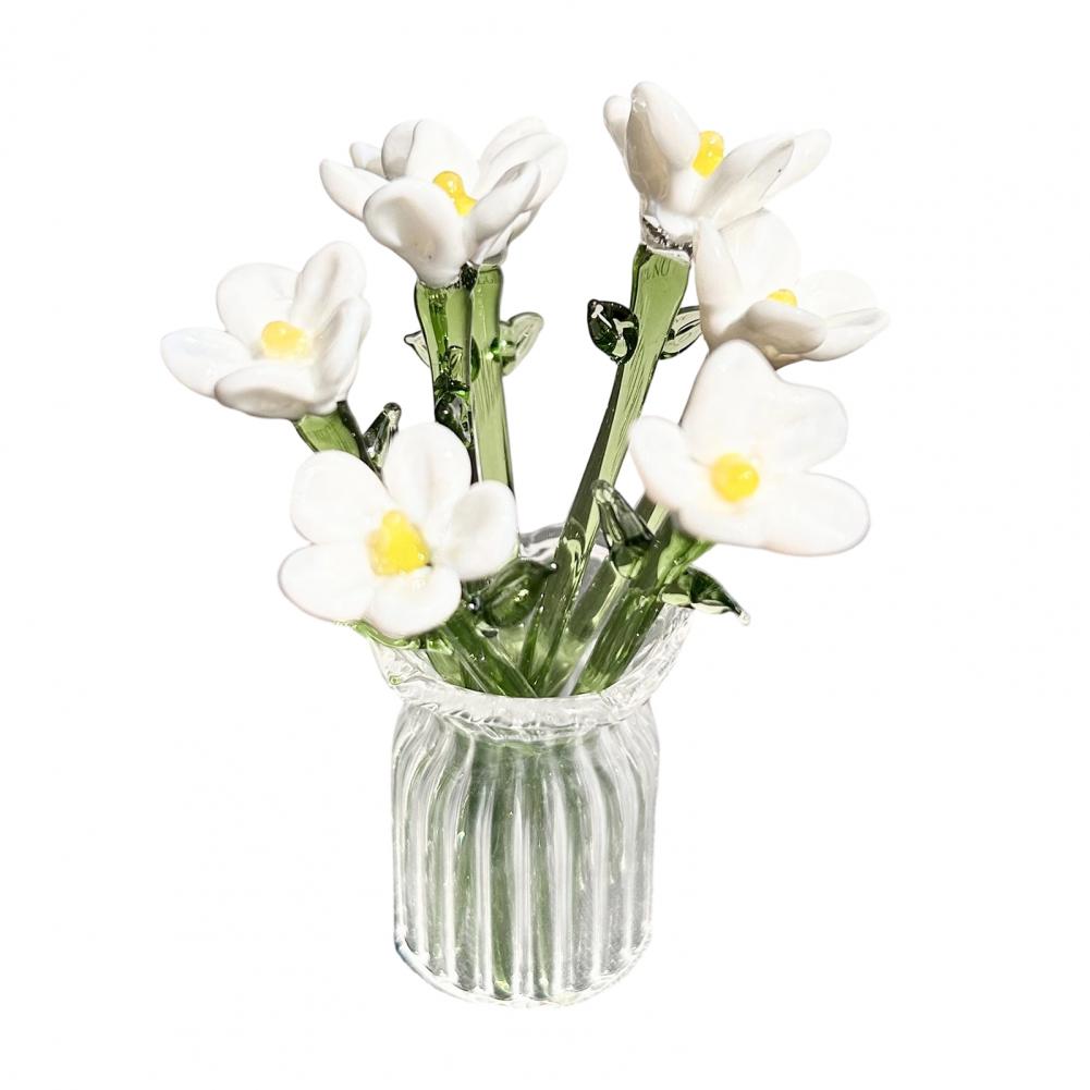 Glass Flower Decor Handmade Glass Flowers Hand-blown Glass Flower Bouquet with Vase Mini Floral Decoration for Home Room