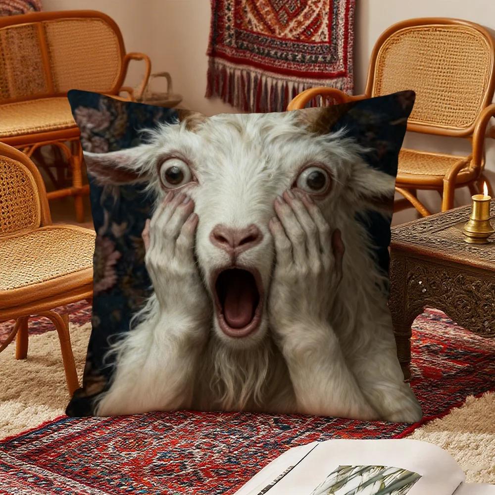 Spooky Goat Face 2D Cushion Cover Bedroom Living Room Sofa Christmas Decorations Soft Pillowcase With Zipper