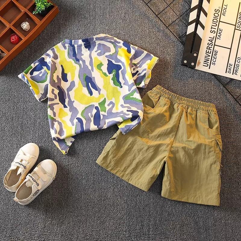 Stylish Boys Summer Outfit 2024 Trendy Two Piece Short Sleeve Cotton Set For Ages 3 To 8