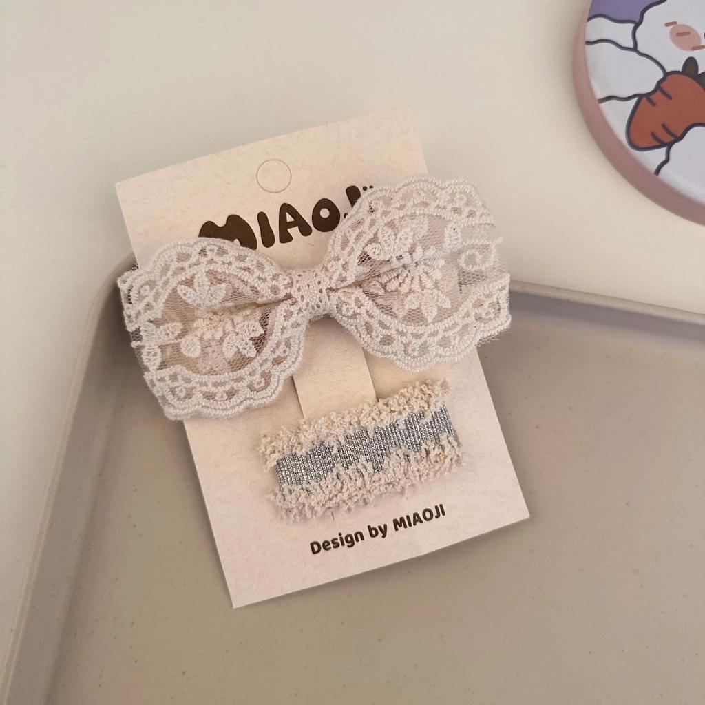 Lace Bow Press Clip Beige Coffee Color Bowknot Floral Hairpin Sweet Princess Baby Headwear Hair Clip