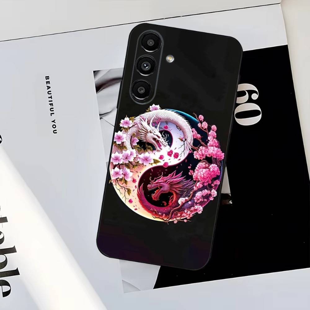 Japanese Art Dragon Yin Yang Phone Case For Samsung S25,S24,S23,S22,S21,S20,S10,Ultra,Plus,Lite,FE,Soft Silicone Black Cover