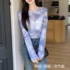 Crew Neck Mesh Printing Long-sleeved Shirt Women's Spring and Summer Slim-fitting Thin and Slightly Transparent Sunscreen Top