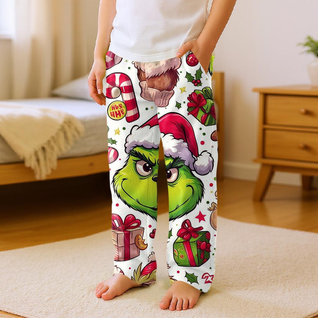 Children's Versatile Christmas  Print Pocket Plush Casual Pants Pajama Pants Home Pants