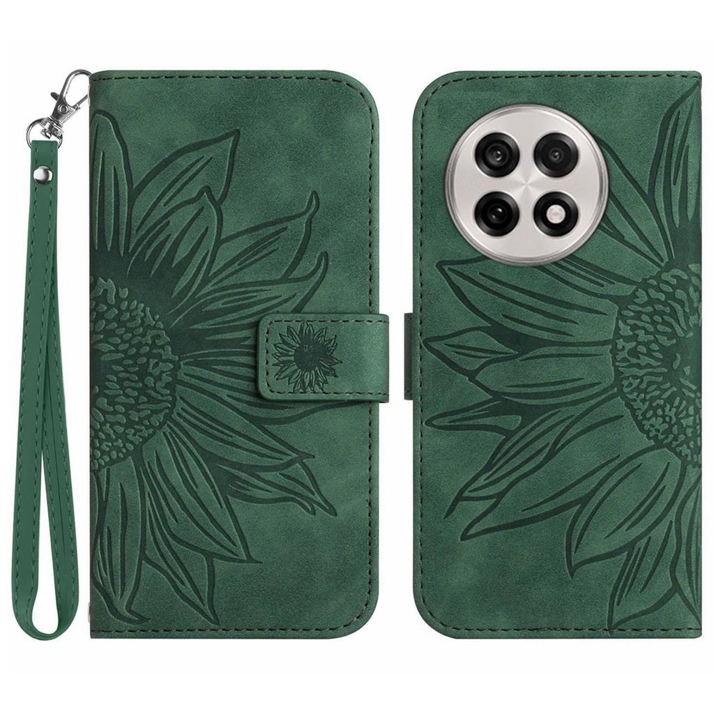 For OnePlus 13R 5G Case Sunflower Imprint Leather Wallet Phone Cover with Wrist Strap