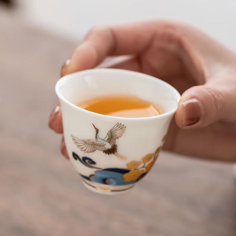 Portable Ceramic Kung Fu Tea Set - Floral Crane Design