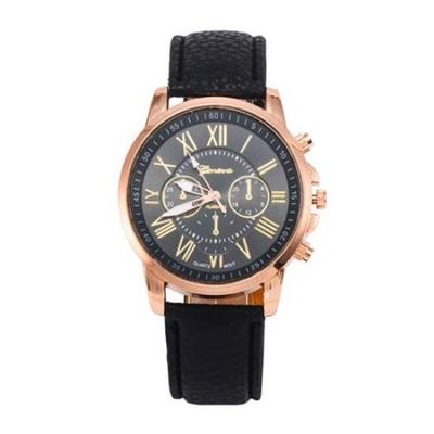 Analoge Armbanduhren für Damen und Herren, schwarzes Lederarmband, lässig, süß, gut ablesbar, beliebt, preiswert