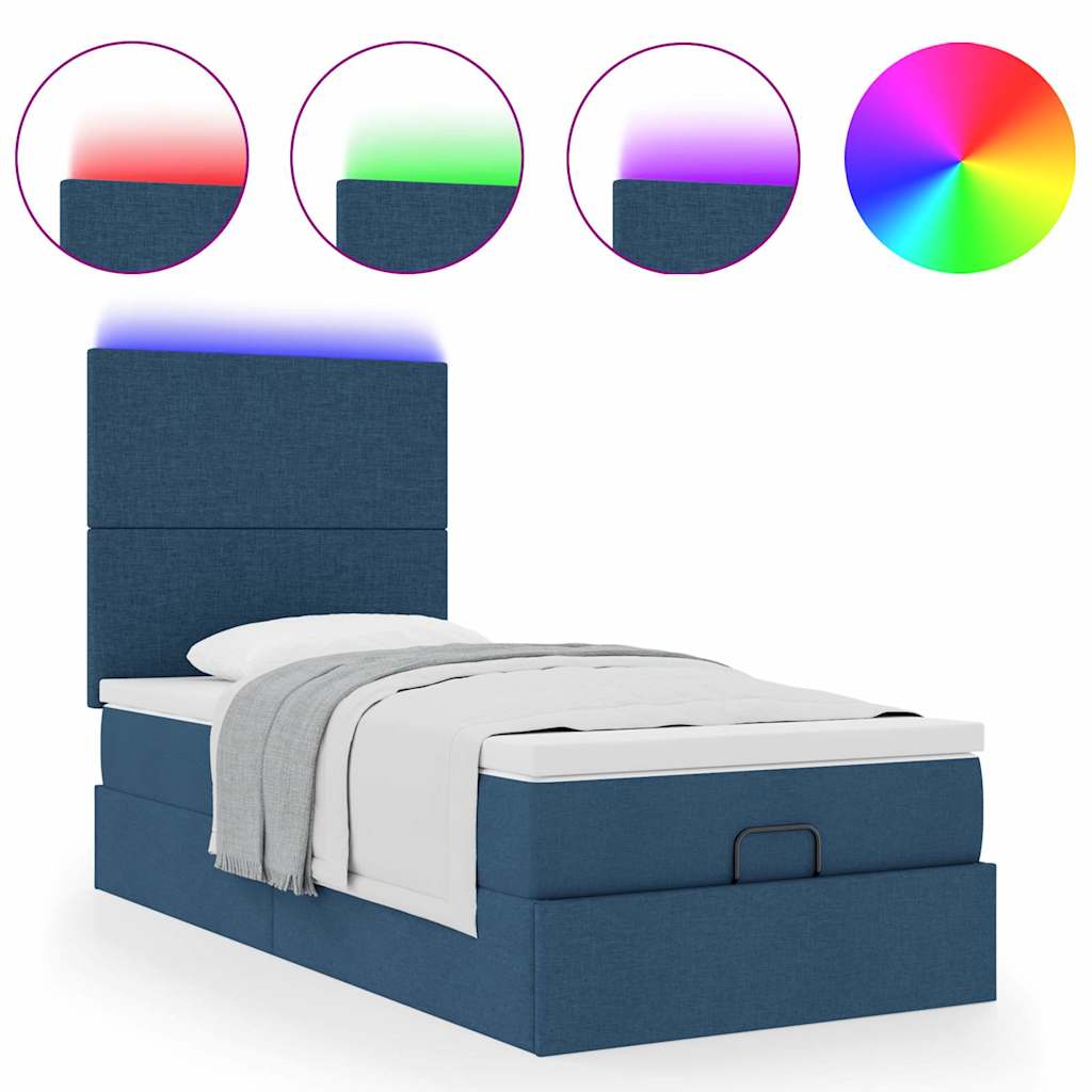 Ottoman Bed with Mattress & LEDs Blue 80x200 cm Fabric