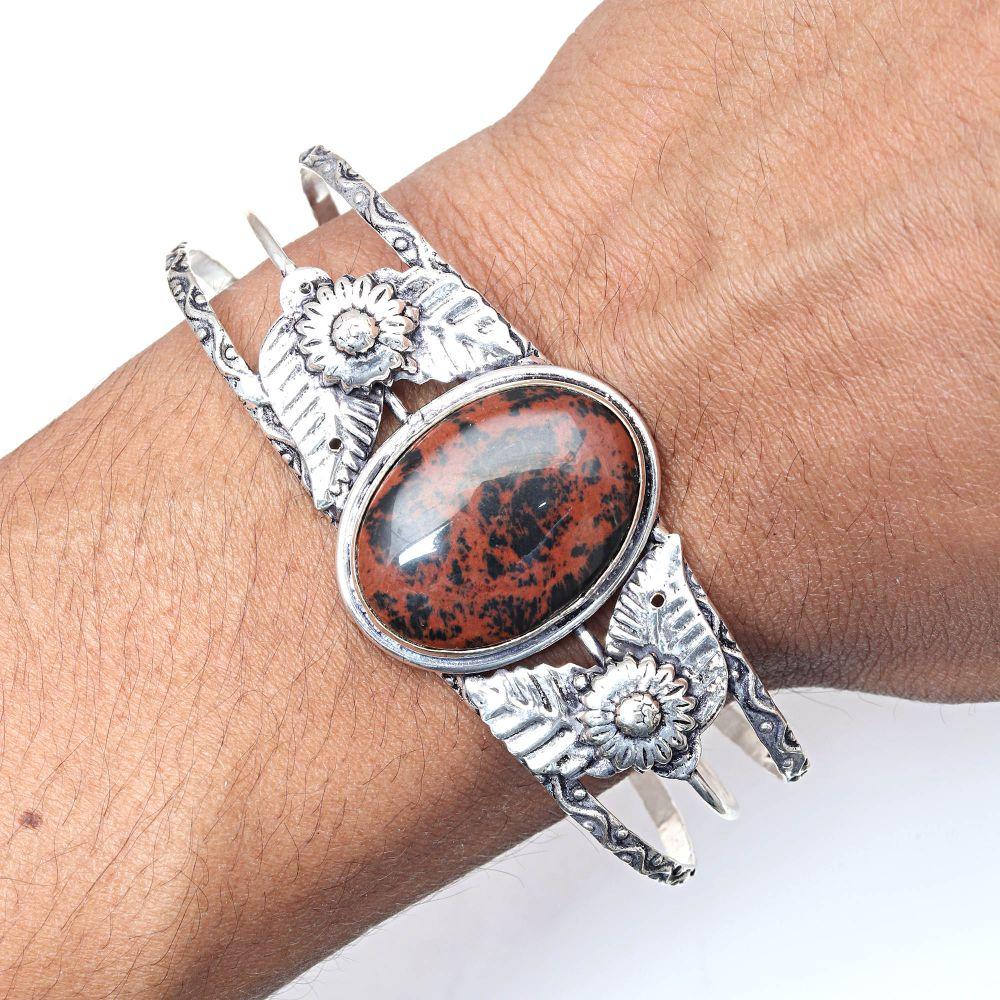 Mahogany Obsidian Gemstone Ethnic Jewelry Cuff Bracelets7''Adjustable