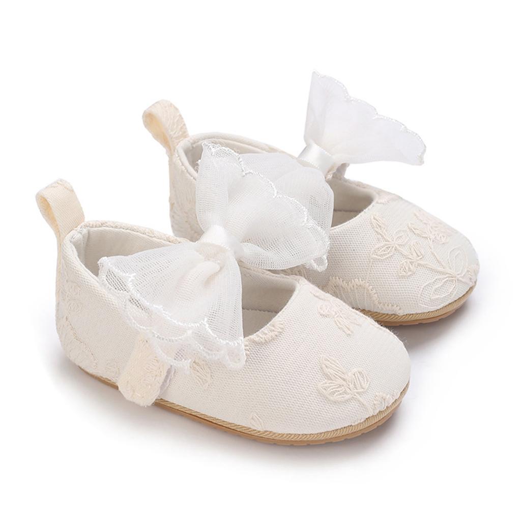 Baby Girls Princess Shoes, Soft Bow Embroidery Flower Non-slip First Walker Shoes Toddler Shoes 0-18M