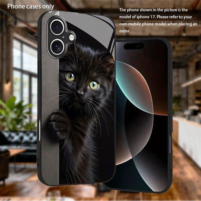 Kleines schwarzes Katzenmuster Trend Glas Schutzhülle für iPhone 17 16 16ProMax 15 14 13 12ProMax 11 11Pro Sturzschutz