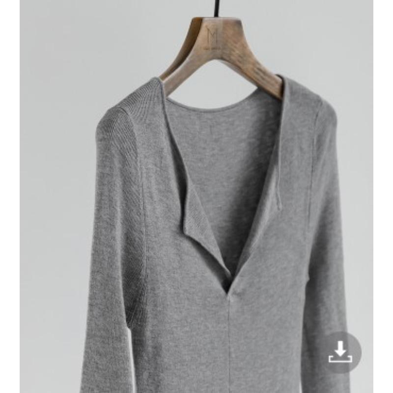 

Temperament slim solid color, knitted sweater with bottoming shirt, new thin top, spring and autumn sweater one size fits all серый