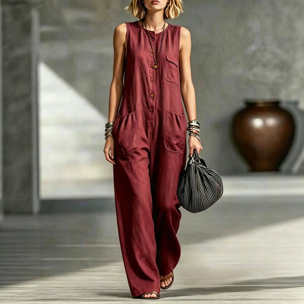 2026 summer new European and American creative pocket fashion casual wide-leg women's jumpsuit