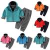 Conjunto de Lã Outono e Inverno para Crianças, Conjunto de Duas Peças para Roupa Exterior e Calças de Meninos e Meninas, Com Capuz Espessado