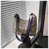 Fashion Vintage Crossbody Bag Half Moon Shape Printed pattern Handbag Texture Messenger Bag for Women