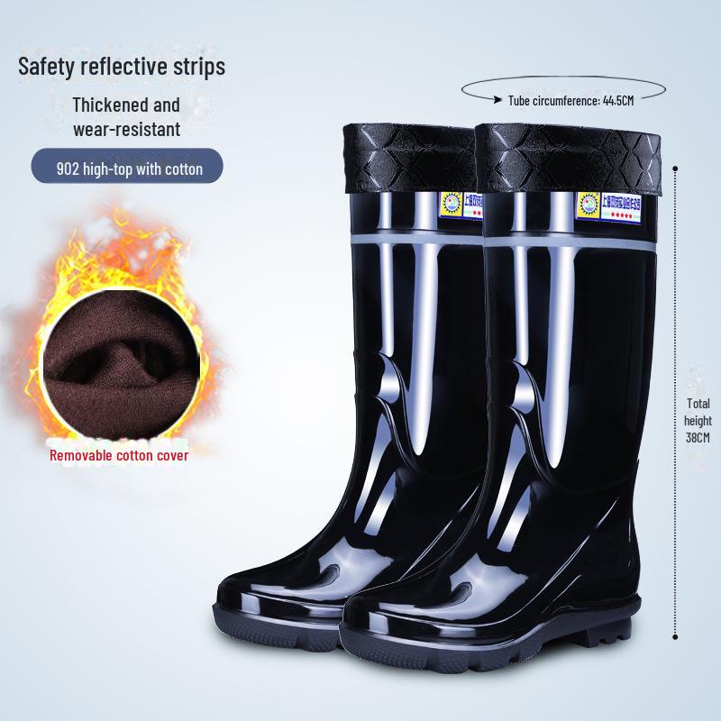 Men's Reflective High-Top Waterproof Non-Slip Rain Boots - Fashionable, Thickened Night Rubber Shoes