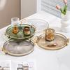 Bandeja de acrílico redonda con asas para servir, ideal para mesa de centro, postres, cubiertos y encimeras de cocina.