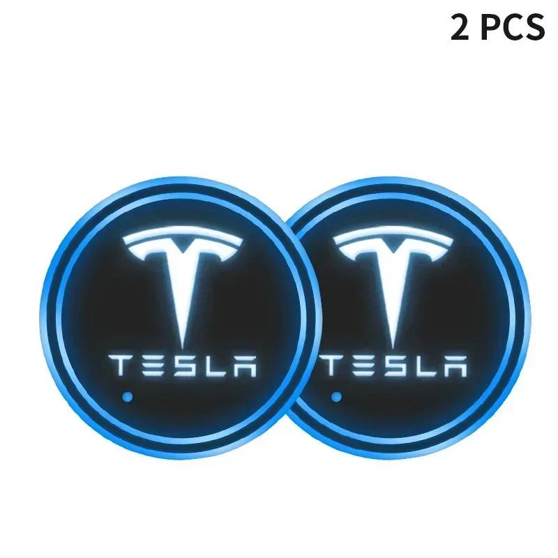 Car Sticker Tesla USB Charging Car Led Water Cup Pad Luminous Coaster Trim Lamp For Tesla Model 3 S X Y Style Roadster Invader C