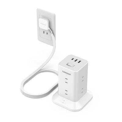TESSAN Tower-Style Power Strip with Slim Plug Extension Cord, 2m, 8 AC Outlets, 1 USB-C Port, and 2 USB-A Ports, Compatible with Octopus-Type Outlets,