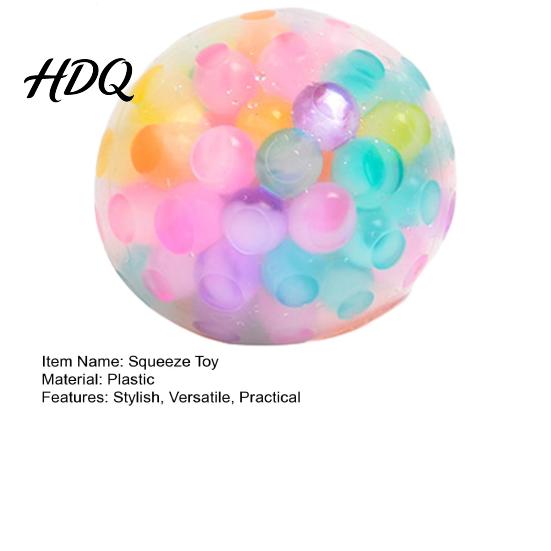 Soft Stress Ball Rainbow Bead with Glitter TPR Squeeze Toy for Sensory Fidget Anxiety Relief Colorful Kids Adults Fun Decompression Gadget