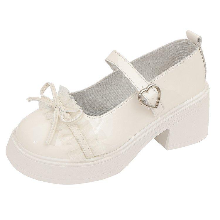 Fashion Ankle Buckle Chunky Heels Bow Women Japanese Style Patent Leather Mary Jane Shoes Woman Punk Thick Heels Single Lolita Shoes