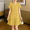 ZANZEA Women Casual V-Neck Short Sleeve Elegant Lace Patchwork Dress