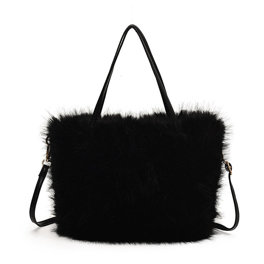 Women Winter Faux Fur Bucket Bag Plush Luxury Soft Crossbody Shoulder Handbag чёрный
