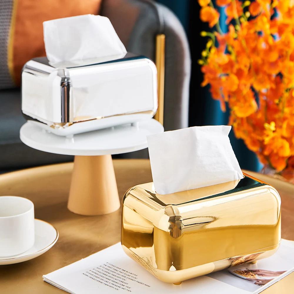 Light Luxury Golden Tissue Box Wipe Case Boxed Tissue Office And Domestic Use Storage Box Living Room Desktop Decoration Tissue Box Gift