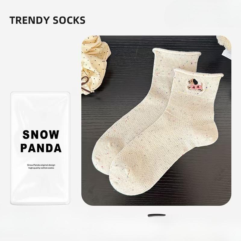 Rolled-up Socks, Women's Cotton Socks, Summer Thin Mid-calf Socks, Sweat-absorbing and Odor-proof, Bow, Versatile, Student Pile Socks