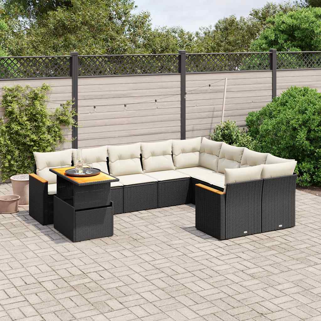 Vidaxl 10-Cz. Set da Giardino, Cuscini Rattan Nero Pe