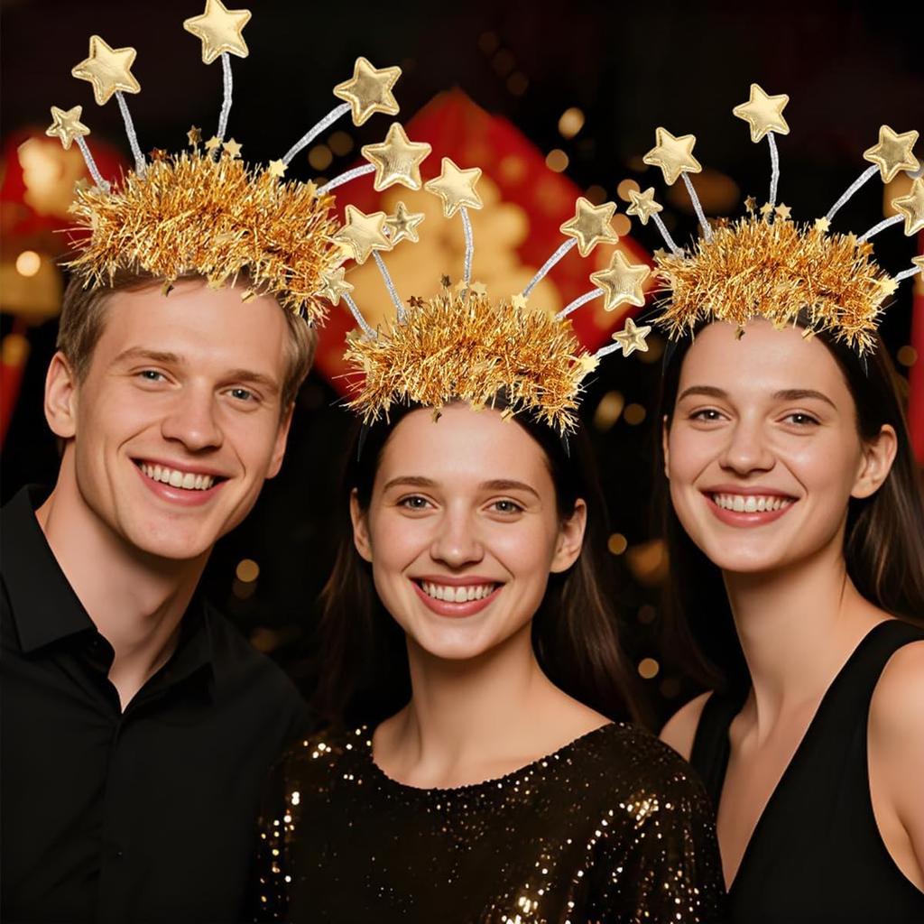New Years Headband - Gold Star Headband for Women Birthday Holiday Christma News Year's Eve Party Decorations