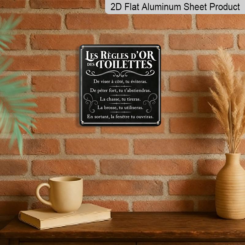 2D Flat 1pc, Vintage Metal Sign, Les Regles D'Or Des Toilettes Sign, French Sign, Suitable for Home Room Restaurant Cafe Office Shop Club Bar Sign