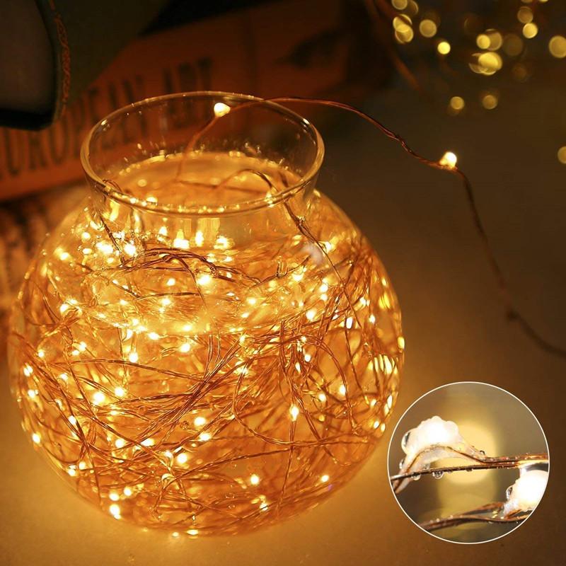 Remote-Controlled Camping String Lights, 8 Functions, 10m, 100 Warm White LEDs, Waterproof Battery Box, Copper Wire