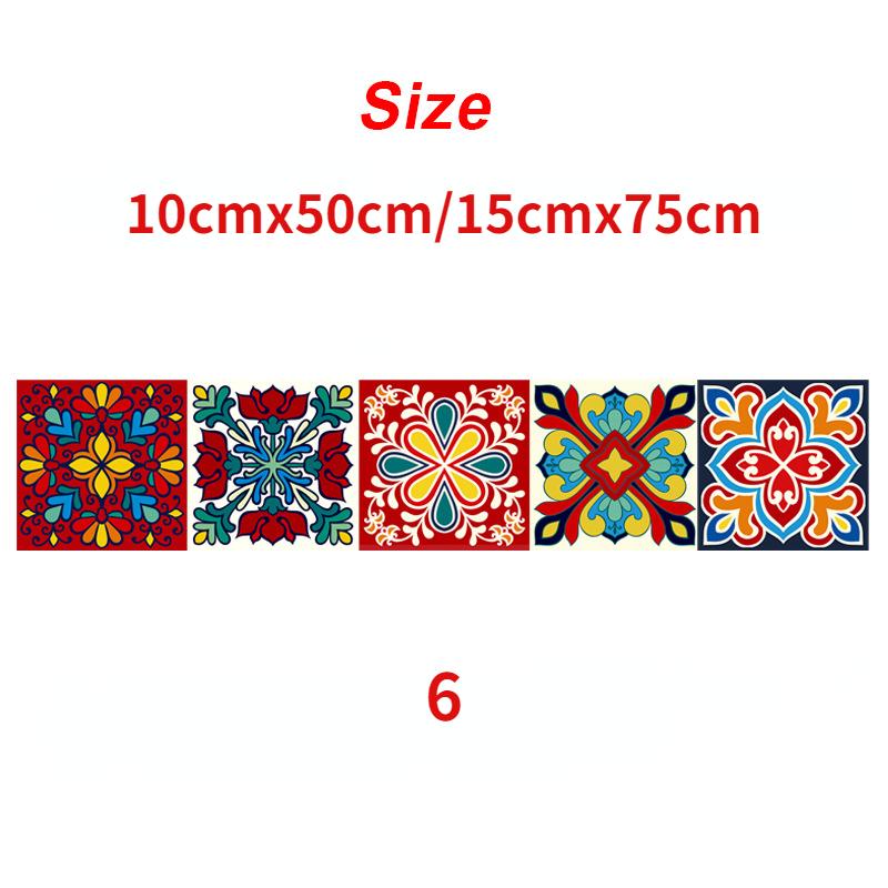 1Pc 10/15cm Colorful Flowers Pattern Retro Tiles Wall Sticker Kitchen Bathroom Tile Waist Line Wallpaper Art Mural