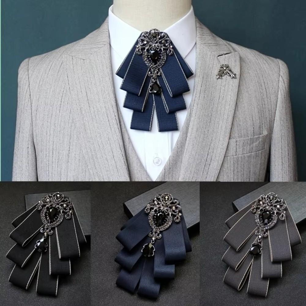 Crystal Bow Tie Fabric Neck Decoration Brooch Accessories Collar Flower  British Style